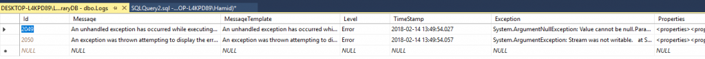 Asp.Net Core 2 Logging With Serilog And Microsoft SQL Server Sink